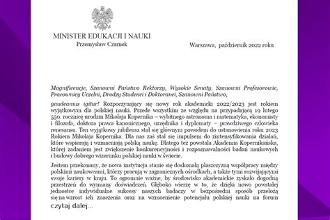 LIST MINISTRA EDUKACJI I NAUKI Wyższa Szkoła Zarządzania i