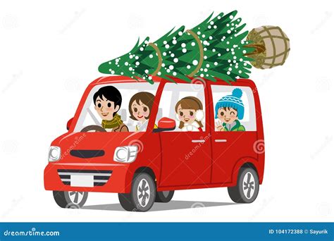 Car Loading Christmas Tree on the Roof - Cartoon Family Stock Vector ...