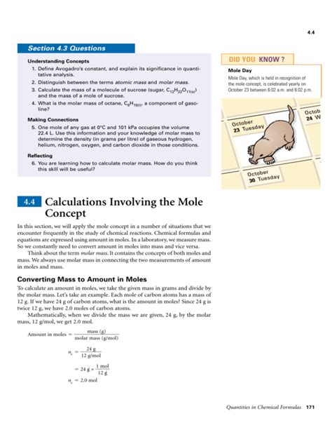 44 Calculations Involving The Mole Concept