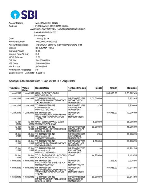 Account Statement From 1 Jan 2019 To 1 Aug 2019 Txn Date Value Date Description Ref Nocheque