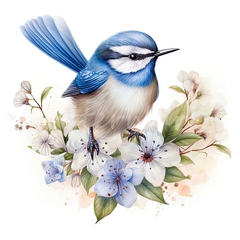 Cute Blue Wren Bird Clipart Png Blue Bird Png Bird Flowers Clipart