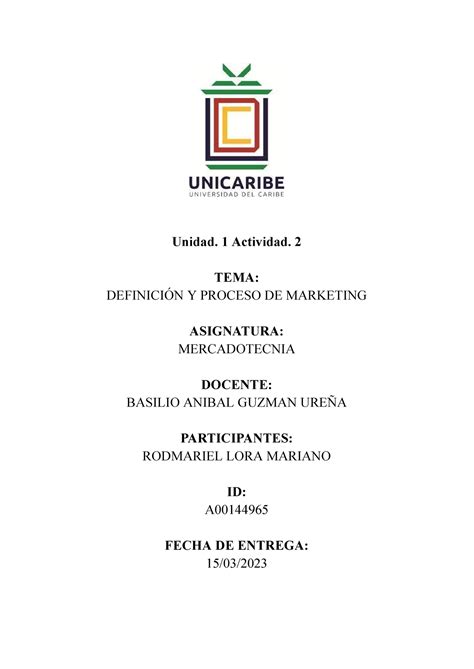 Unidad Actividad Docx Unidad Actividad Tema Definici N Y