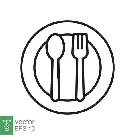 Spoon And Fork On A Plate Icon Simple Outline Style Kitchen Utensil