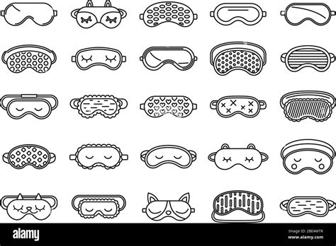 Face Sleeping Mask Icons Set Outline Set Of Face Sleeping Mask Vector