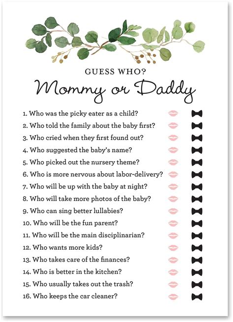 Invitationhouse Greenery Guess Who Mommy Or Daddy Game Mom Or Dad