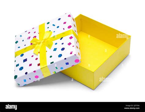 Open Yellow Gift Box With Lid Cut Out Stock Photo Alamy