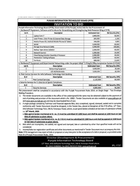 Fillable Online Tender Document Lahore PITB Fax Email Print PdfFiller