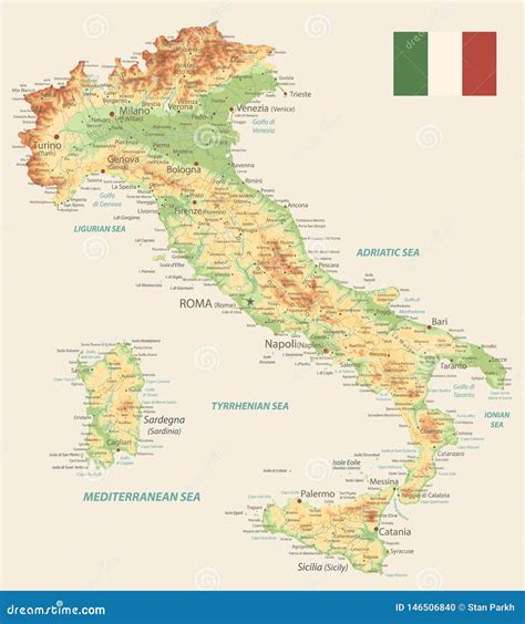 Colore Della Mappa Fisica Dell Italia Retro Illustrazione Vettoriale