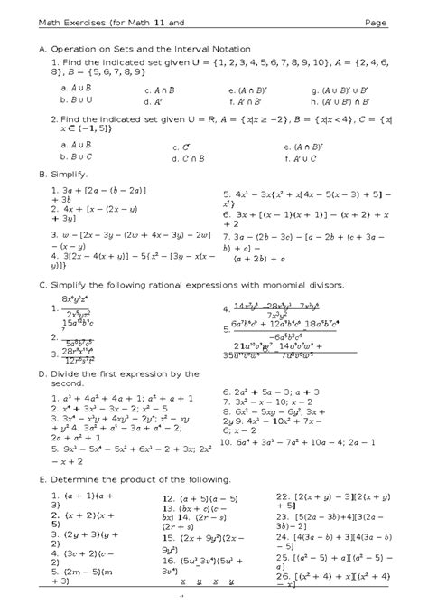 Reviewer college entrance exam - Math 17) 1 — − − − A. Operation on Sets and the Interval