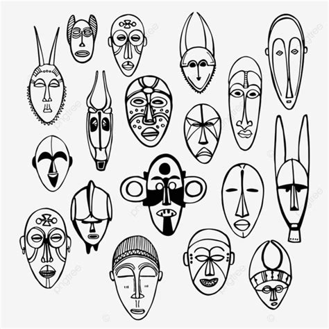 Hand Drawn Mask Vector Png Images Hand Drawn African Masks On White