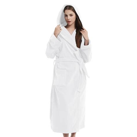 Cotton Terry Cloth Bathrobe for Men Women Hooded Classic Full Length ...