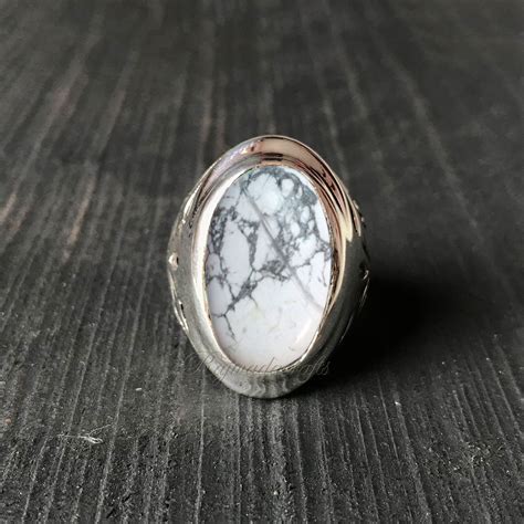 Howlite Ring Heavy Sterling Silver Ring Natural Howlite Ring Etsy