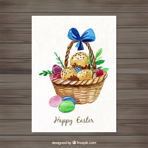 Premium Vector Watercolor Basket With Easter Eggs Card