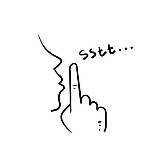 Hand Drawn Doodle Finger In Mouth Gesture Symbol For Silence