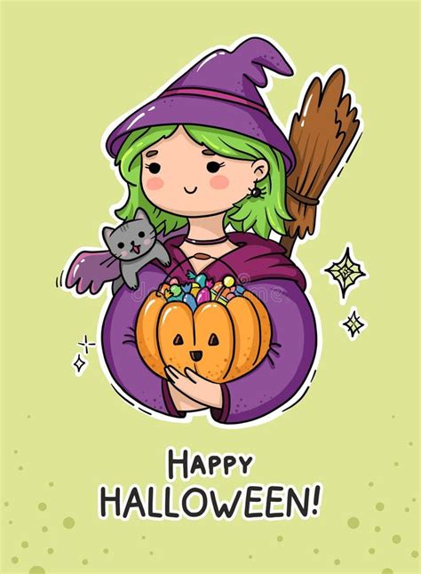 Witch Girl With Halloween Pumpkin Stock Vector Illustration Of