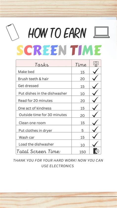 Screen Time Chart Checklist Editable Screen Time Chore Chart Screen