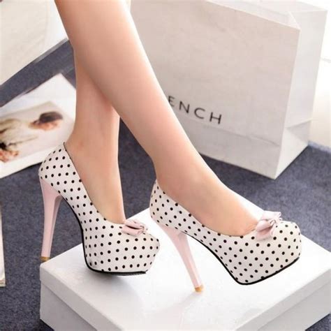 Womens Polka Dot Bowknot Pumps Hidden Platform Slim Stiletto High Heels