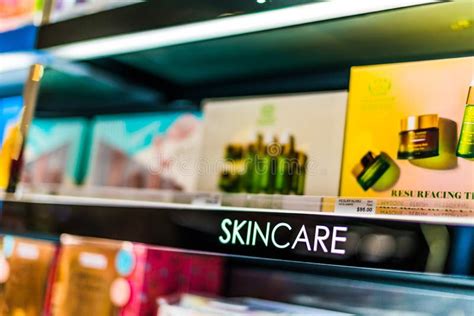 Cosmetics And Skincare Products On A Store Shelf In Sephora Shop