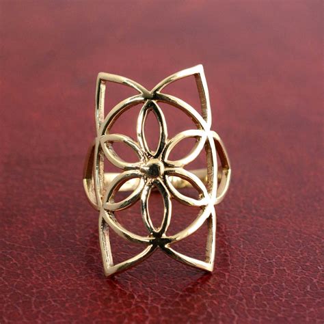 Sacred Geometry Ring, Flower of Life Ring, Seed of Life Ring, Circle of Life Ring, Dainty 14K ...