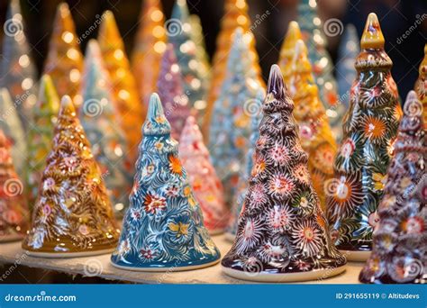 Brightly Decorated Porcelain Christmas Tree Decorations at a Fair Stock ...