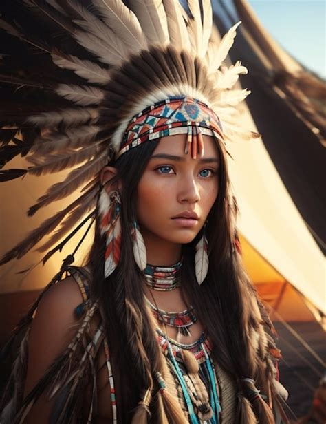 Premium Photo | Young beautiful Native American woman in traditional ...