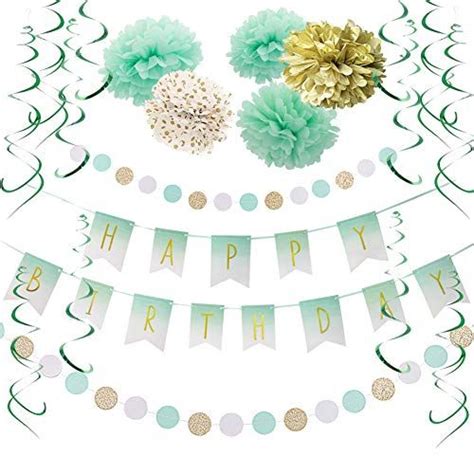 Sunbeauty Mint Gold Birthday Decorations Mint White Happy Birthday