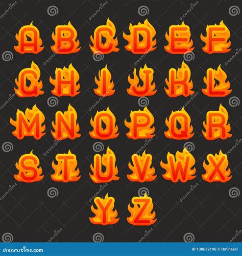 Burning Fire Flame Hot Alphabet A To Z Font Design Vector Illustration Stock Vector