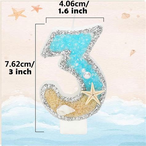 3rd Birthday Candle For Cake Beach Starfish Sequins Number Happy