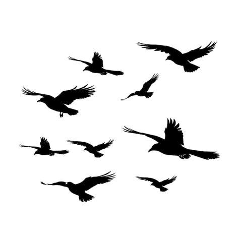 Premium Vector Birds Flock Black And White Birds Flying