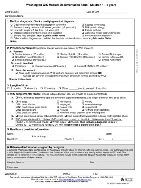 WIC Formulas And Foods Prescriptions Form Washington State Doh