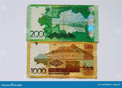 Kazakhstani Tenge Banknotes Over White Stock Photo - Image of cash ...