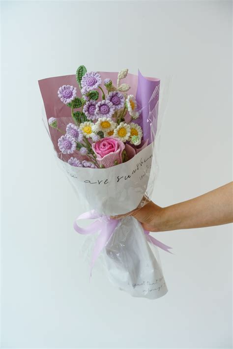 Crochet Flower Bouquet-Purple daisies - Hookok