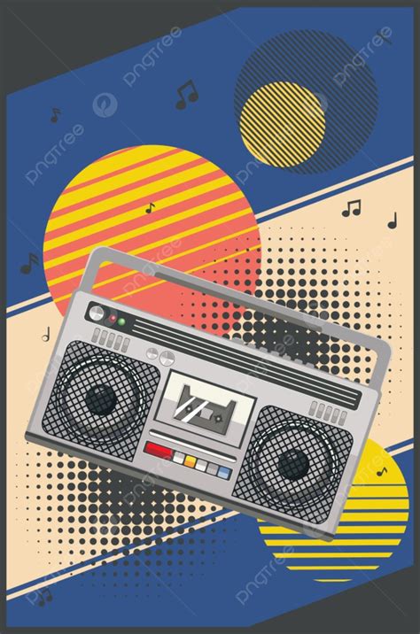 Funky 80s Music Poster With Portable Radio Cassette Player Background Wallpaper Image For Free