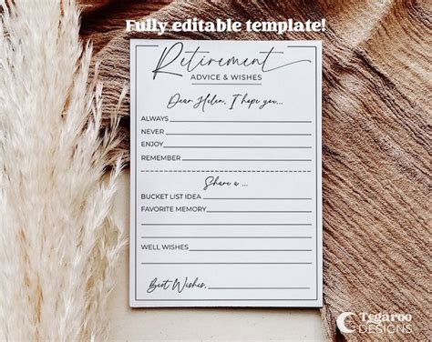 Printable Retirement Wishes Template Minimalist Retirement Keepsake