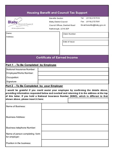 Fillable Online Housing Benefit And Council Tax Support Certificate