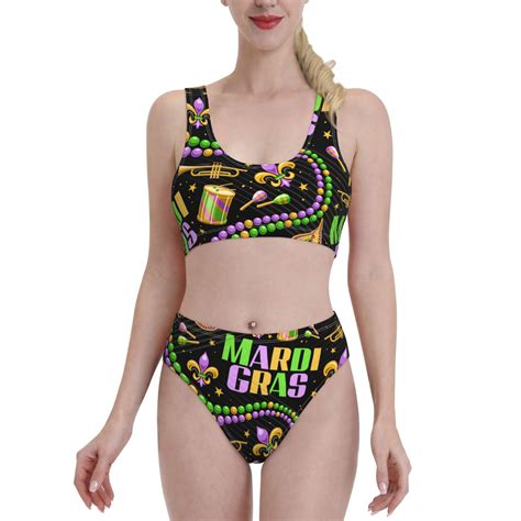 Haiem Mardi Gras Women S High Waisted Bikini Set Two Piece Bathing