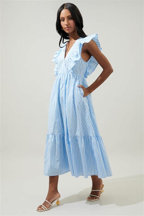 Striped Fairness Poplin Surplice Midi Dress Sugarlips