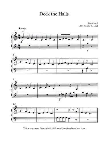 Deck the Halls: free easy piano sheet music