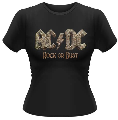 Ac Dc Rock Or Bust Stone Logo Womens Fitted T Shirt Womens Music T