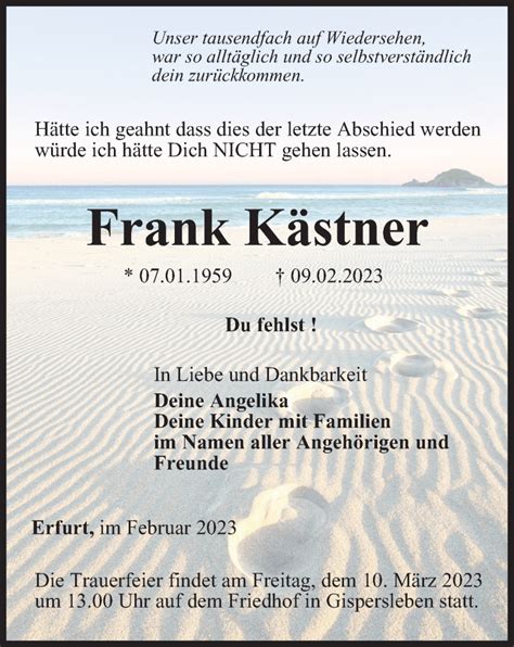 Traueranzeigen von Frank Kästner trauer in thueringen de