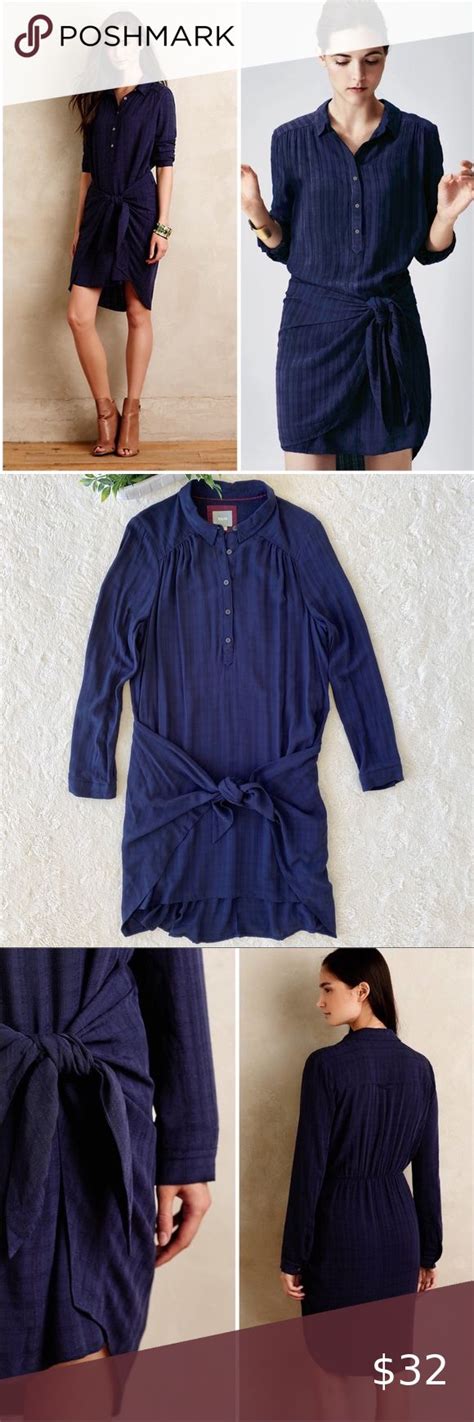 Anthro Maeve Navy Blue Bloomsbury Tie Dress