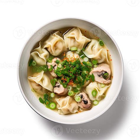 AI Generated Wonton Soup Closeup Isolated On White Background 39047648