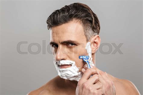 Mature Man Naked Shaving Stock Image Colourbox