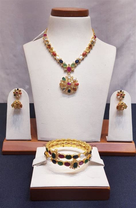 Navratna Necklace And Bangles Gold Jewelry Fashion Jewelry Design