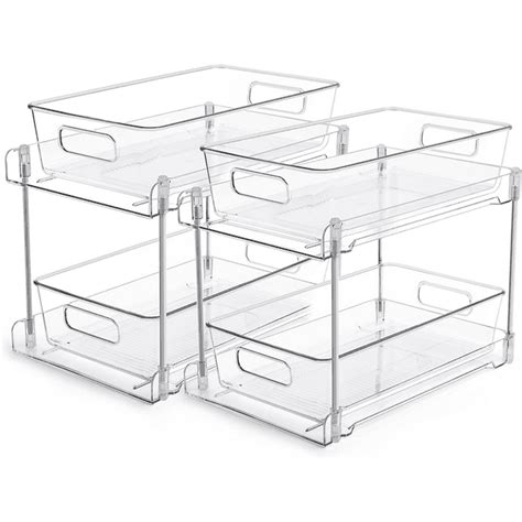 LUIISIS 2 Pack 2 Tier Clear Plastic Drawers, Multi-Purpose Kitchen Top ...