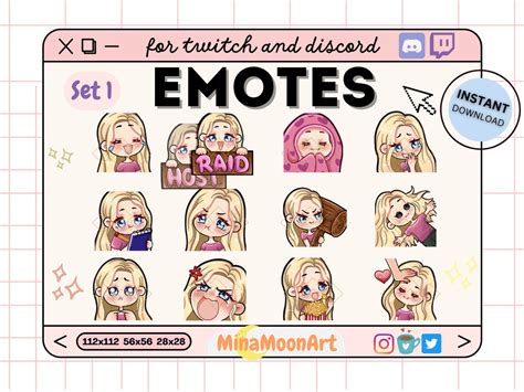 Blonde Hair Girl Emotes Set 1 Blonde Hair Twitch Emotes Pack Twitch