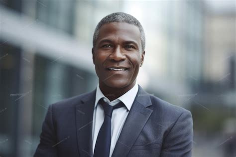 Premium Photo Mature Smart Africanamerican Businessman Smiling Face Standing In Blur
