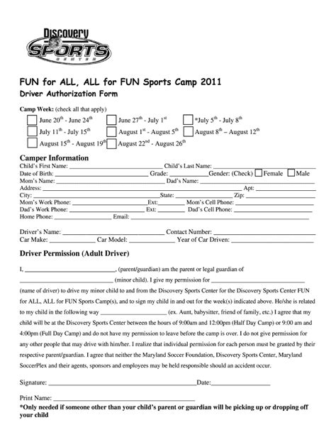 Fillable Online Mdsoccerplex Ffa Aff Driver Authorization Form