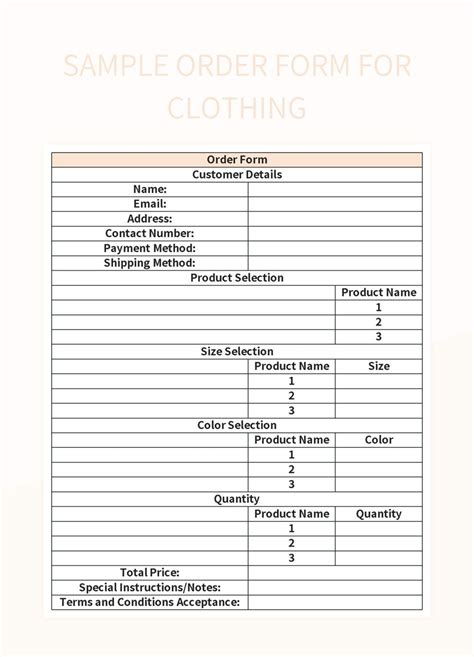 Sample Order Form For Clothing Excel Template And Google Sheets File ...