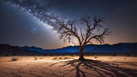 Premium AI Image A Lonely Dry Tree In The Desert Against The